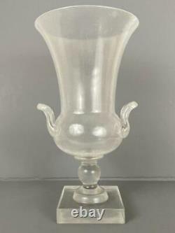 Antique Pairpoint Gundersen Art Deco Crackle Clear Glass Footed Urn Handled Vase