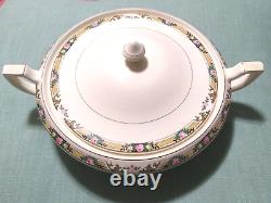 Antique Porcelain ART DECO PINK Lace ROSES Two Handles Serving Bowl Lid Unmarked