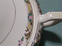 Antique Porcelain ART DECO PINK Lace ROSES Two Handles Serving Bowl Lid Unmarked
