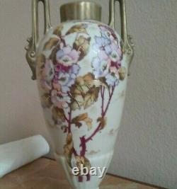 Antique Porcelain Art Deco Handled Hand Painted 9 1/4 Tall x 4 1/2 Wide Vase