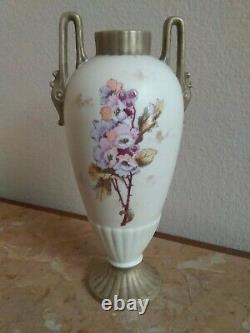 Antique Porcelain Art Deco Handled Hand Painted 9 1/4 Tall x 4 1/2 Wide Vase
