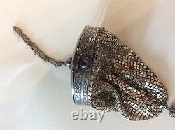 Antique Rare Armor Mesh Silver Purse with Chain Handle and Tassel