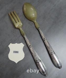 Antique Solid Silver Handled French Empire Salad Servers Serving Spoon Fork Set