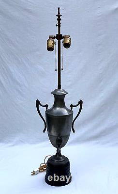 Antique Tall Converted Lamp 2 Handle Pewter Decanter Vase Faucet Tap Art Deco