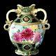 Antique Vase Moriage Double Handle Pastel Painted Mums Gold Gild Porcelain 7.5