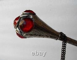 Antique Vintage Magician Umbrella Handle with red Crystals Art Deco