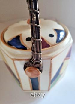 Antique hand painted Porcelain biscuit barrel lid willow handle 1930 art deco 46