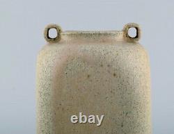 Arne Bang. Ceramic vase with square corpus with two small angled handles