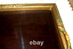 Art Deco Barbola Tray Polychrome Flowers Gilt Textured Wood Lucite Metal Handles