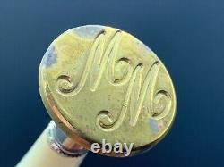Art Deco Brass Wax Seal Stamp Signet Torn Mother of Pearl Handle Monogramed MM