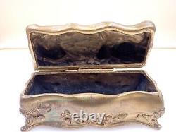 Art Deco Bronze Colored Casket/Jewelry Box Curved Flower Handle