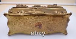 Art Deco Bronze Colored Casket/Jewelry Box Curved Flower Handle