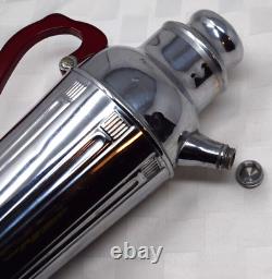 Art Deco Chrome Cocktail Pitcher Red Bakelite Handle Swag