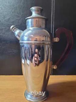 Art Deco Chrome Large Cocktail Shaker with red bakelite handle