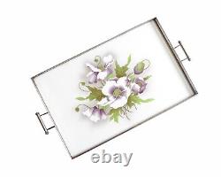 Art Deco Czech Porcelain Serving Tray With Metal Frame And Handles