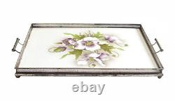 Art Deco Czech Porcelain Serving Tray With Metal Frame And Handles