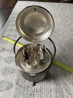 Art Deco Footed Ice Bucket Double Hinged Lid COMPLETE WITH ACCESSORIES