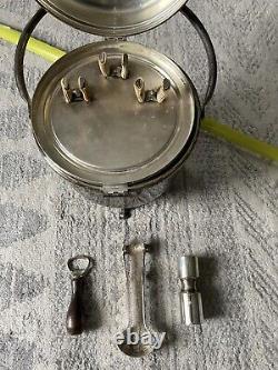 Art Deco Footed Ice Bucket Double Hinged Lid COMPLETE WITH ACCESSORIES