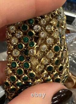 Art Deco Green Emerald Rhinestones Enamel Gold Mesh Strap Handle Purse France