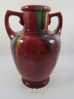 Art Deco Japanese Awaji Twinn Handle Drip Glazed Vase 19cm Af