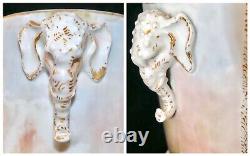 Art Deco LIMOGES Jean Pouyat H/P Portrait Elephant Handles Footed Cache Pot Vase