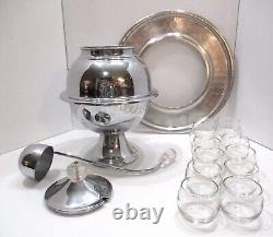 Art Deco Lehman Bros NYC Chrome Saturn Punch Bowl 12 Cups & Ladle Lucite Handles