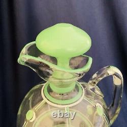Art Deco Liqueur Decanter Green Dots & Clear Footed Engraved Czechoslovakia