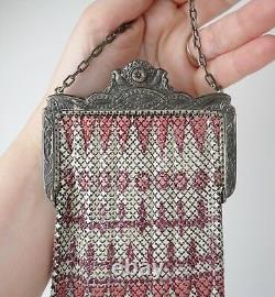 Art Deco Mandalian long pink on cream bird handle mesh purse