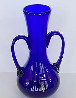 Art Deco Murano Cobalt Blue Vase With Matching Reeded Top Handles Circa 1930's