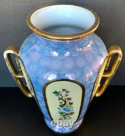 Art Deco Noritake Hand Painted Vase With Handles Oriental Motif 11 1/2 Inches