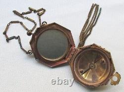 Art Deco Ornate Makeup Mirror POWDER COMPACT with Chain Handle and Tassel 579r