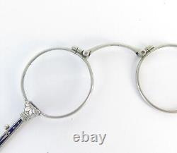Art Deco Platinin & Enamel Lorgnette (Eye Glasses with Handle)