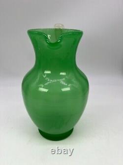 Art Deco Rare Carder Steuben Large Jade Green And Alabaster Handle Water Pitcher