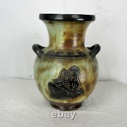 Art Deco Revival Vase Marked Guerin 3 Handles Greek Mythology Stoneware 12.20