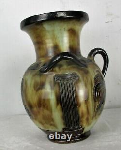 Art Deco Revival Vase Marked Guerin 3 Handles Greek Mythology Stoneware 12.20