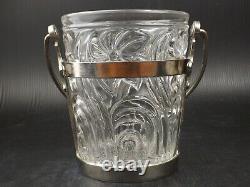 Art Deco SAINT LOUIS Crystal Ice Bucket Flower Decor Silver Plated Cross Handle