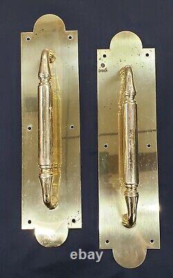 Art Deco Solid Brass Push Pull Door Handles with Scalloped Back Plates