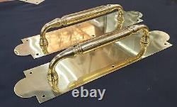 Art Deco Solid Brass Push Pull Door Handles with Scalloped Back Plates