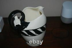 Art Deco USA Ceramic Pitcher With Bird In Handle