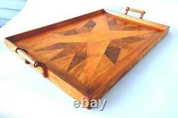 Art Deco Vintage 1930's Wood Inlaid Marquetry Serving Tray with Handles