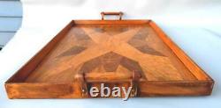 Art Deco Vintage 1930's Wood Inlaid Marquetry Serving Tray with Handles