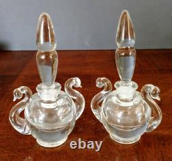 Art Deco Vintage Crystal Blown Double Swan Head Handled Perfume Bottles 2, Nice