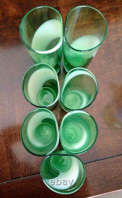 Art Deco W. V. BLENDO Rare & Unique Emerald Green & White Pitcher & Glass Set