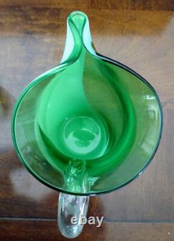 Art Deco W. V. BLENDO Rare & Unique Emerald Green & White Pitcher & Glass Set