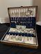 Art Deco Wallace Luxor Plate Hollywood 61 Pcs Flatware Lot Wood Case Circa 1937