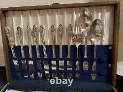 Art Deco WALLACE LUXOR PLATE Hollywood 61 Pcs Flatware Lot Wood Case circa 1937