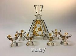 Art Deco decanter & 6 liquor glasses (Novy Bor, Czechoslovakia)