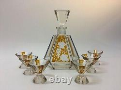 Art Deco decanter & 6 liquor glasses (Novy Bor, Czechoslovakia)