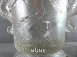Art Deco frosted molded glass vase with seahorses handles, Josef Inwald 1930