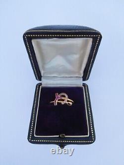 Art Nouveau Deco C 1900 18K Gold Diamonds Rubies Horse Riding Shoe Crop Ring